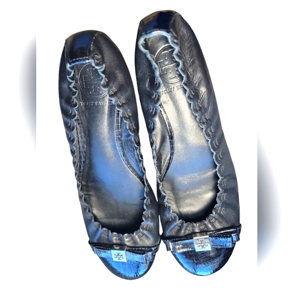 Tory Burch Leather Ballet Flats Black Silver Hardware Women's 7.5 - Picture 5 of 8
